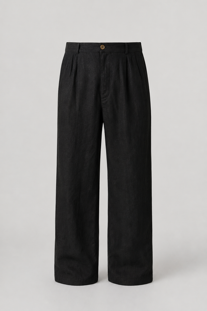 Men's Wide Leg Linen Trousers | Pleated Front | Relaxed Fit Smart Casual Pants | Steven & Levon