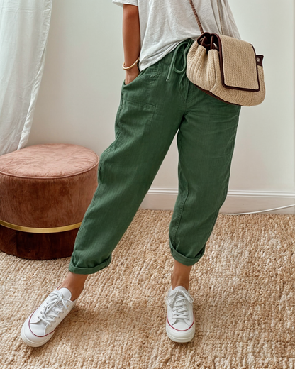 Women's Linen Wide-Leg Trousers | Relaxed Fit Elastic Waist Casual Pants | Breathable Everyday Wear | Steven & Levon