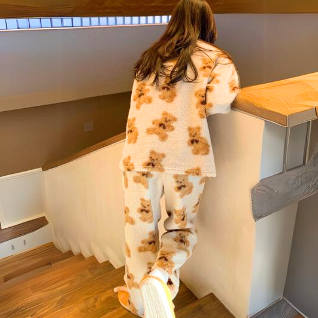 Mila Women's Velvet Pyjama Set | Bear Print Sleepwear | Steven & Levon
