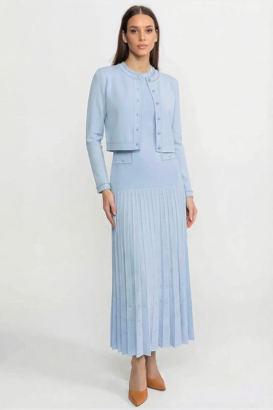 Pearl Button Knit Cardigan | Women | Embellished | Blue | Steven & Levon
