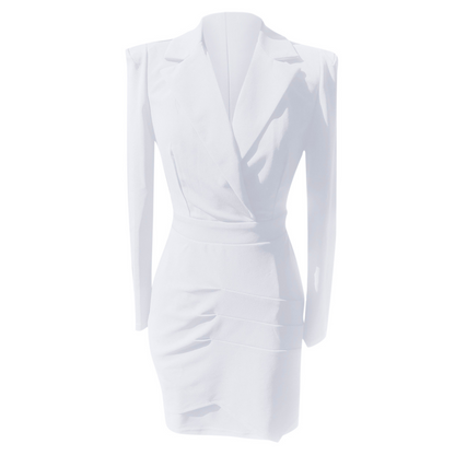 Woman's Blazer Mini Dress | Structured Long Sleeve | V Neck Party Dress | Tailored Fit Evening Wear | Steven & Levon