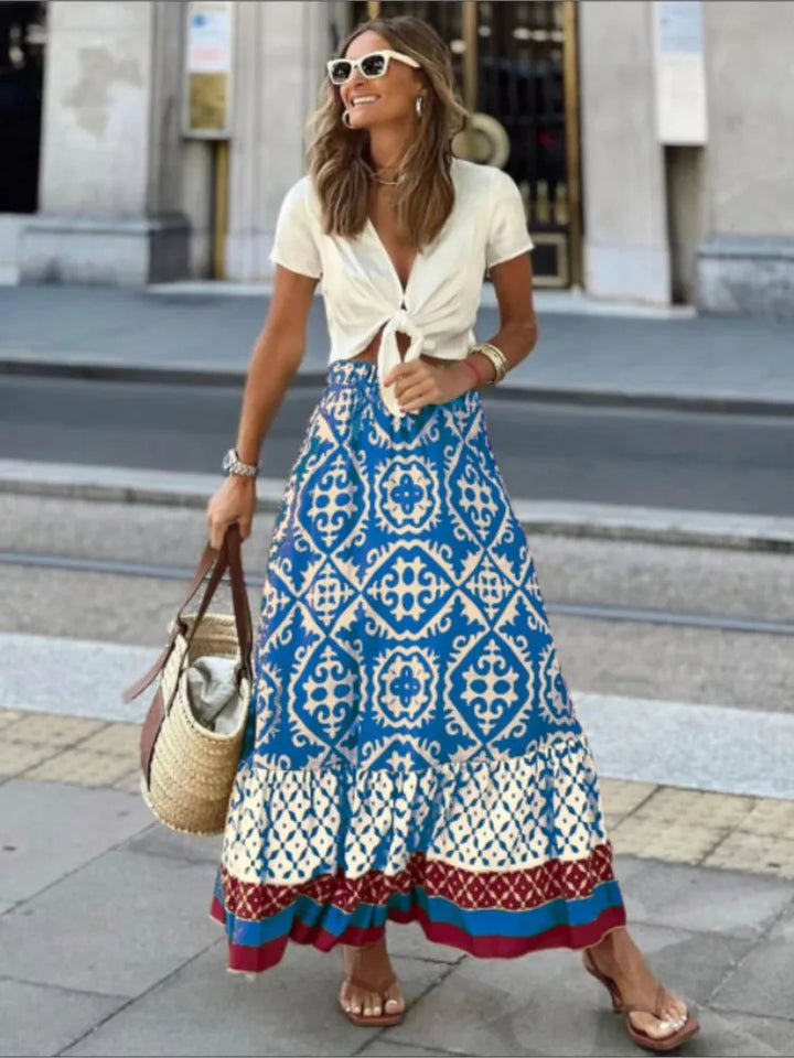 Elegant Floral Maxi Skirt | Women | Elastic Waist | Flowy A-Line | Boho Everyday Skirt | Steven & Levon