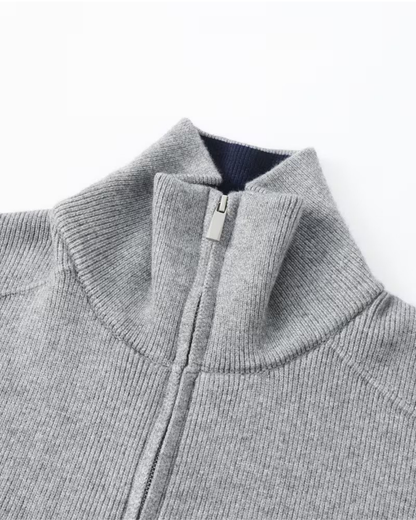 Men's Full Zip Knit Cardigan | Stand Collar | Soft Knit Sweater | Long Sleeve | Smart Casual | Steven & Levon