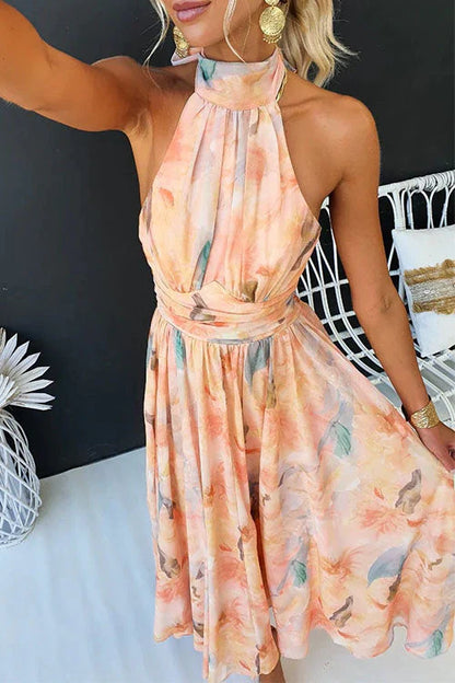 Women's Halter Watercolour Maxi Dress | Women’s Summer Maxi Dress | Flowy Watercolour  Print | Steven & Levon