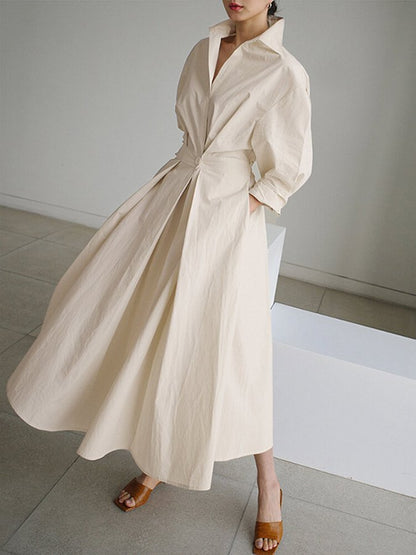 Women's Collared Belted Shirt Dress | Elegant Midi Dress | Steven & Levon