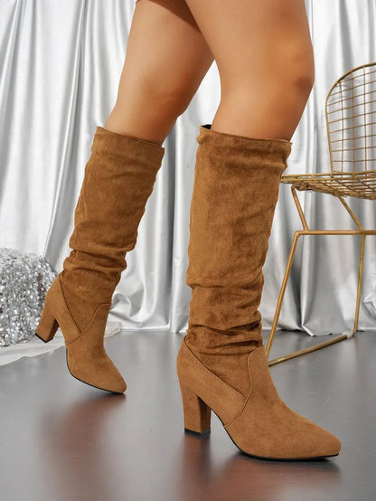 Slouchy Knee High Boots for Women | Pointed Toe | Block Heel | Pull-On Tall Boots | Steven & Levon