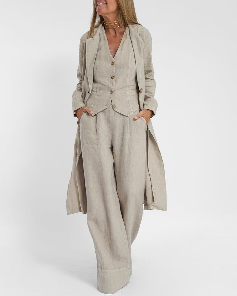 Linen 2-Piece Set | Women | Linen | Wide-Leg Trousers | Button Vest | Steven & Levon