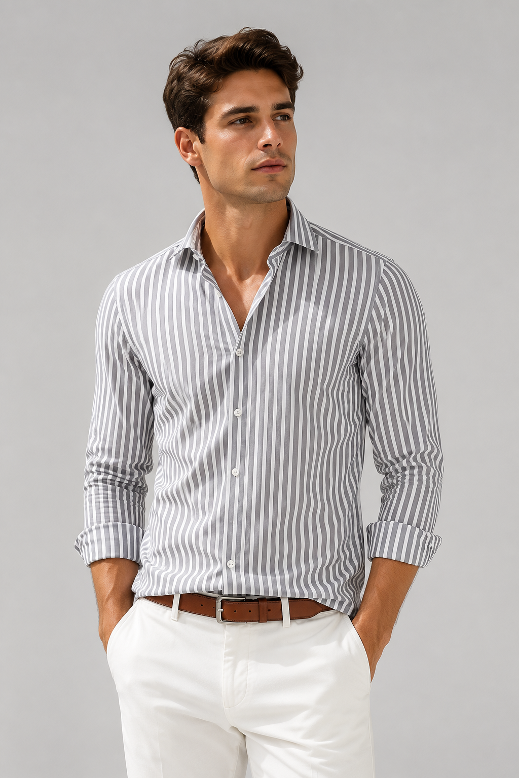 Men's Striped Linen Long Sleeve Shirt | Breathable Button-Up Casual Shirt | Lightweight Summer Wear | Steven & Levon