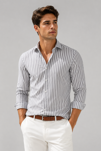Men's Striped Linen Long Sleeve Shirt | Breathable Button-Up Casual Shirt | Lightweight Summer Wear | Steven & Levon