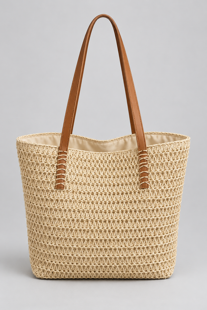 Women's Hand-Woven Straw Tote Bag | Shoulder Shopper | Khaki | Summer Travel | Steven & Levon