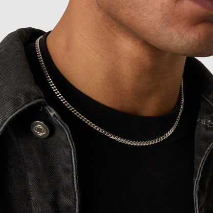 Men's Cuban Link Chain | 4mm | 316L Stainless Steel | Rhodium Finish | Silver | Steven & Levon