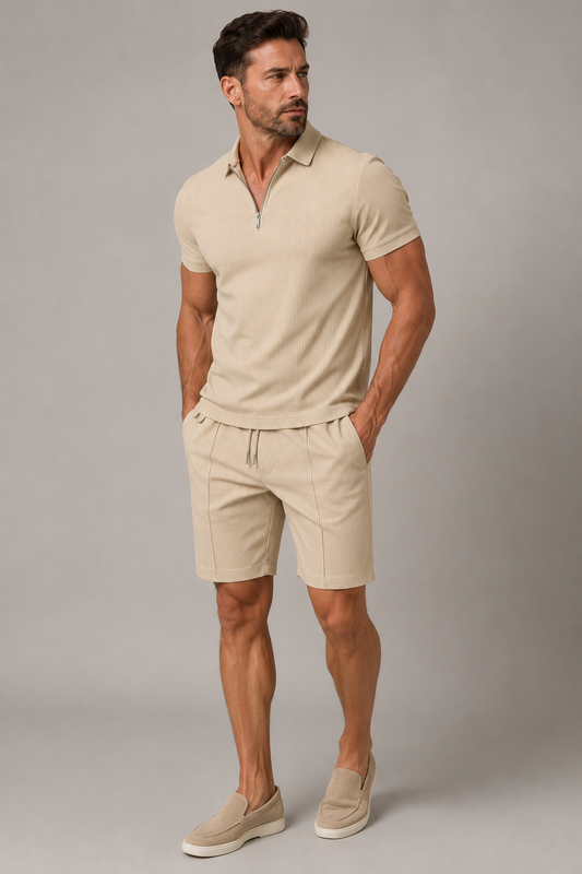 Men’s Co-Ord Set | Polo Shirt & Shorts | Men | Breathable Polyester | Zip Neck Casual Summer Outfit | Steven & Levon