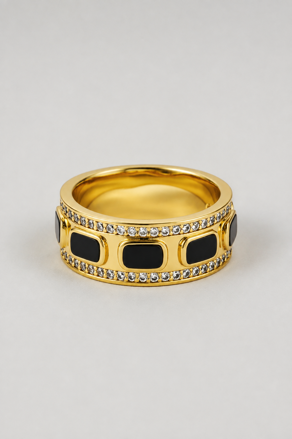 Iced Onyx Band Ring | Gold| Unisex | Stainless Steel | Black Onyx | Steven & Levon