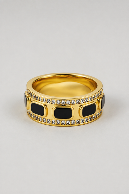 Iced Onyx Band Ring | Gold| Unisex | Stainless Steel | Black Onyx | Steven & Levon