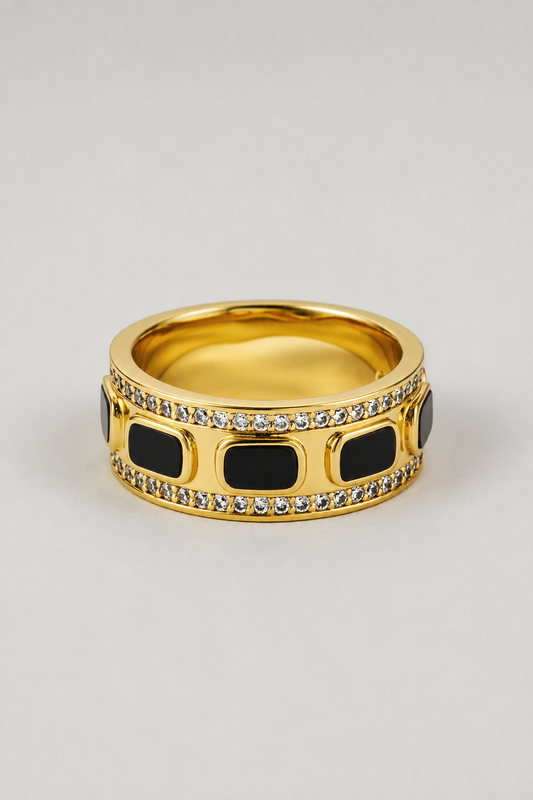 Iced Onyx Band Ring | Gold| Unisex | Stainless Steel | Black Onyx | Steven & Levon