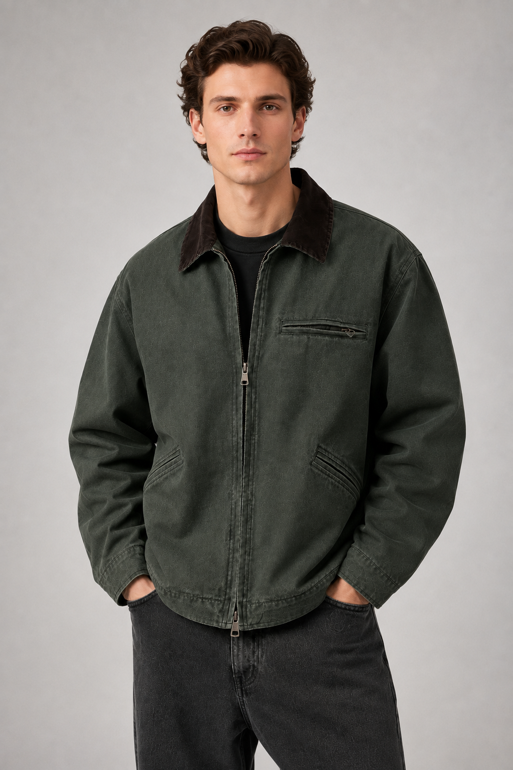 Men's Cotton Canvas Barn Jacket | Corduroy Collar | Button Front | Casual Workwear | Steven & Levon