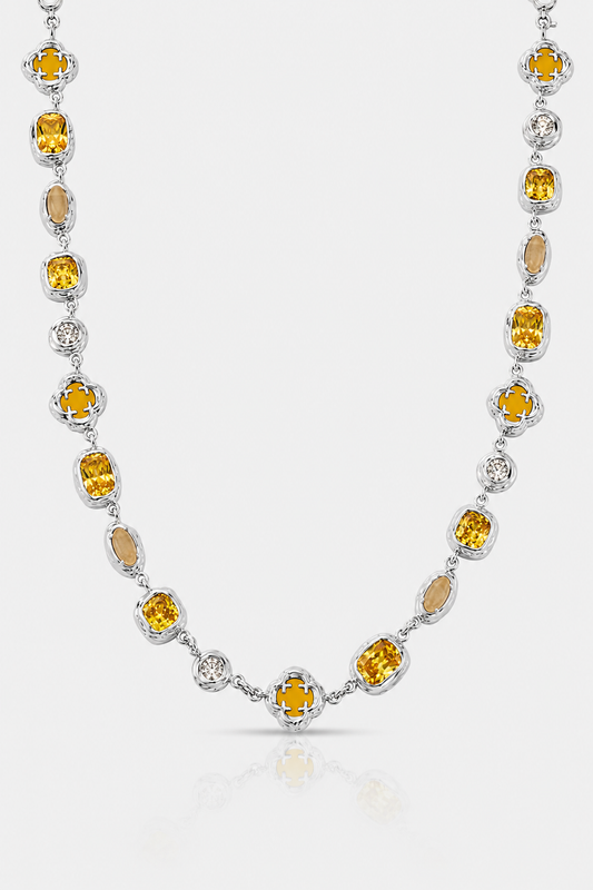 Silver Citrine Necklace | Men | Stainless Steel | Melted Design | Gemstone Detail | Steven & Levon