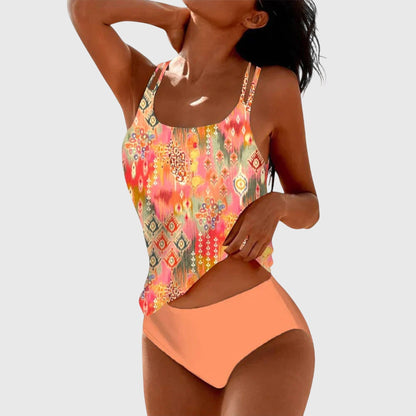 Printed Tankini Swimwear Set | Women | Soft Stretch Swim Fabric | Two Piece Tummy Coverage Design | Steven & Levon