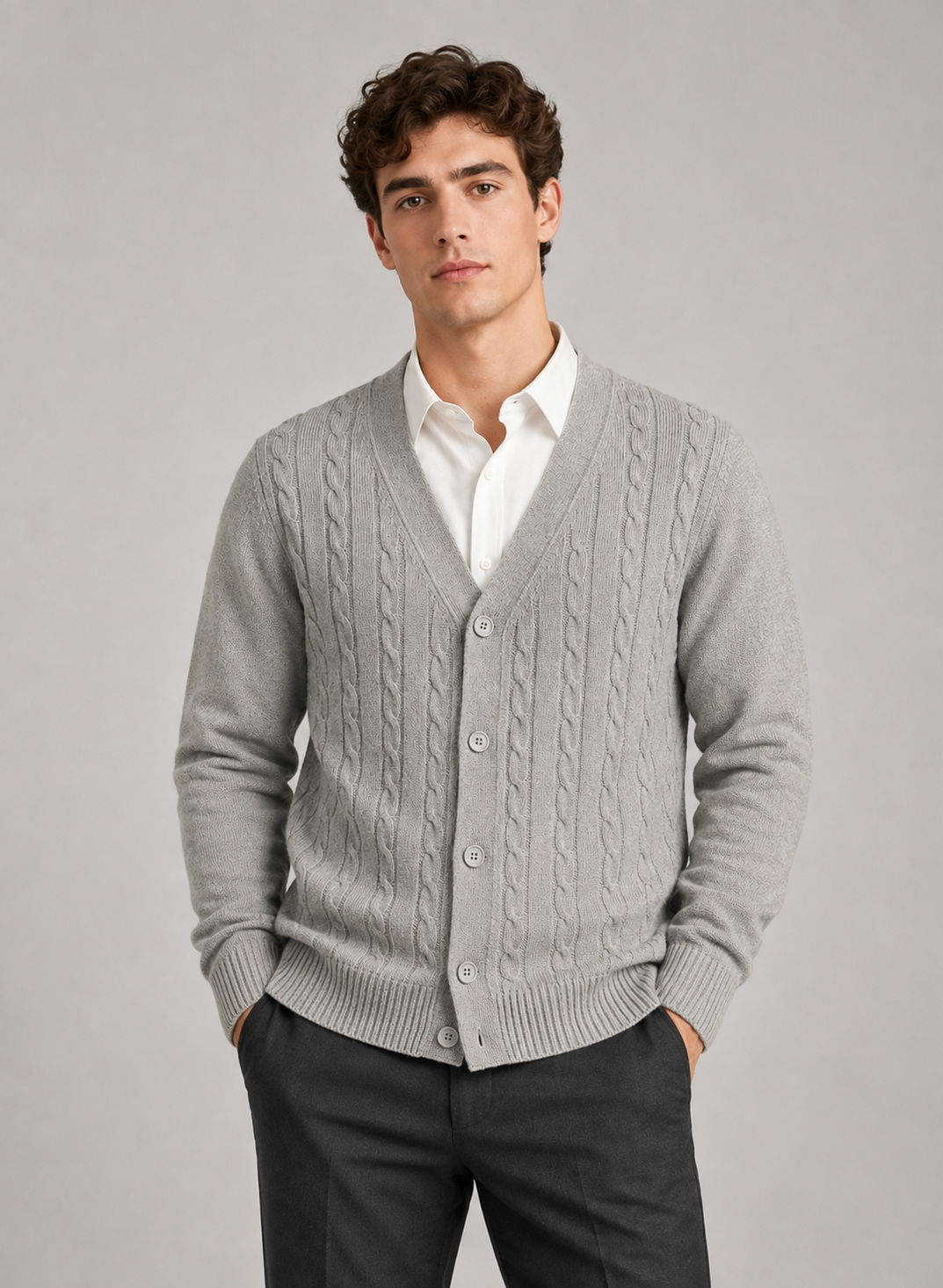 Men's Cable Knit Cardigan | V-Neck | Button Front | Soft Knit | Smart Casual | Steven & Levon