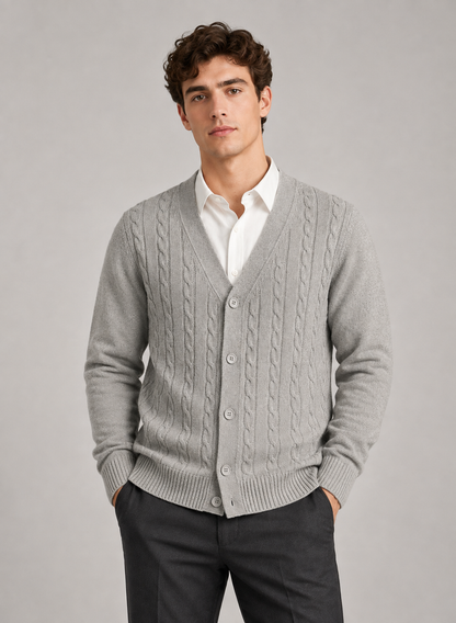 Men's Cable Knit Cardigan | V-Neck | Button Front | Soft Knit | Smart Casual | Steven & Levon