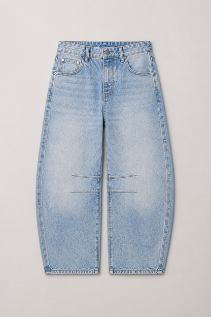 Mid Rise Barrel Leg Denim Jeans | Women | Cropped Heavyweight Denim | Casual Pants | Steven & Levon