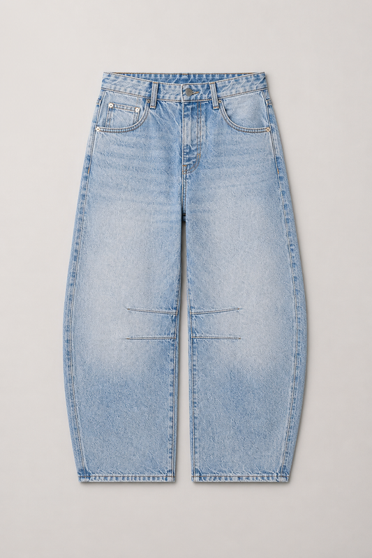 Mid Rise Barrel Leg Denim Jeans | Women | Cropped Heavyweight Denim | Casual Pants | Steven & Levon