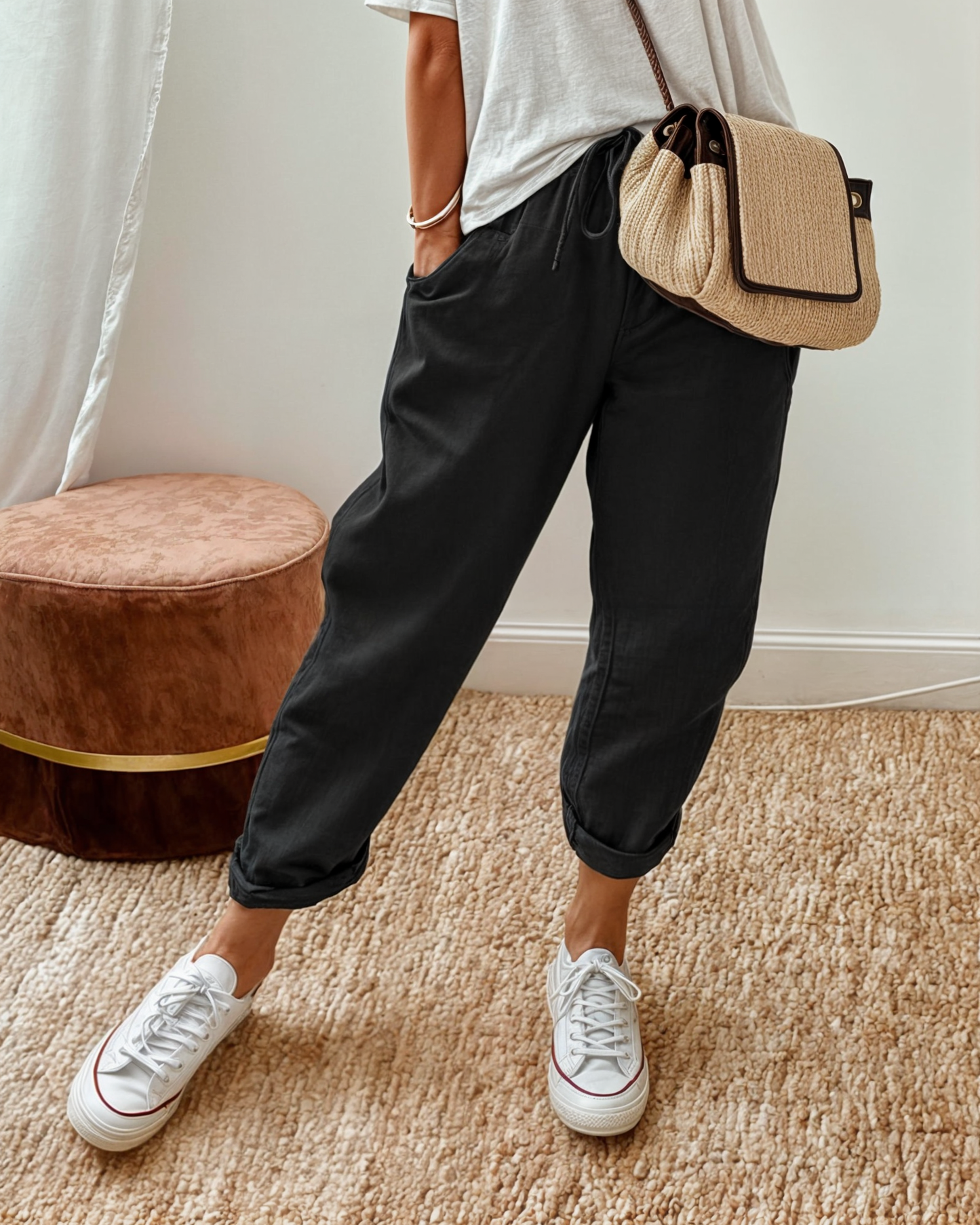Women's Linen Wide-Leg Trousers | Relaxed Fit Elastic Waist Casual Pants | Breathable Everyday Wear | Steven & Levon