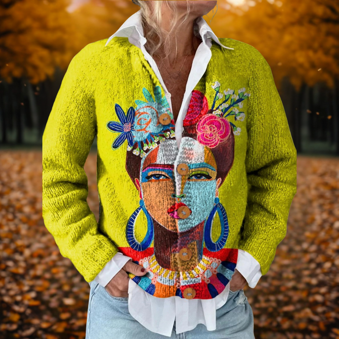 Art Print Knit Cardigan | Women | Button Front | Soft Knit | Artistic Pattern | Steven & Levon