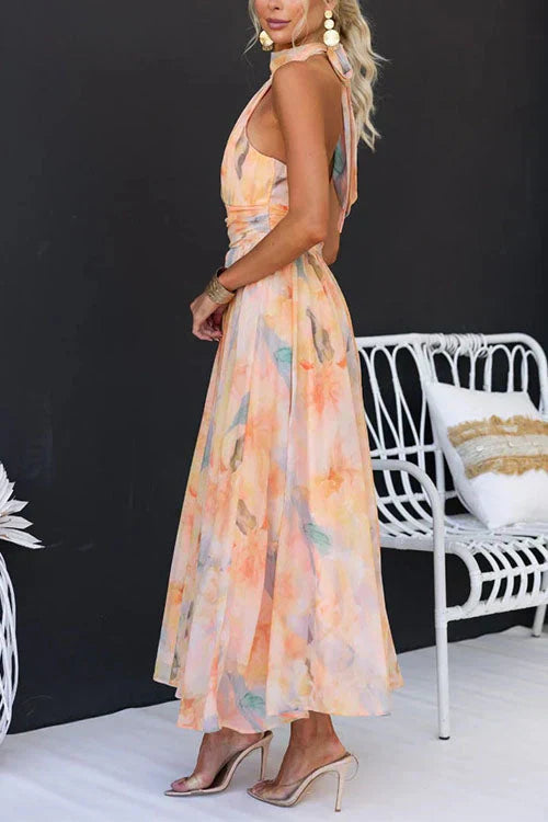 Women's Halter Watercolour Maxi Dress | Women’s Summer Maxi Dress | Flowy Watercolour  Print | Steven & Levon
