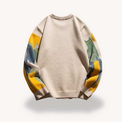 Graphic Knitted Jumper | Men's Crew Neck Pullover | Relaxed Fit | Soft Knit Sweater | Steven & Levon