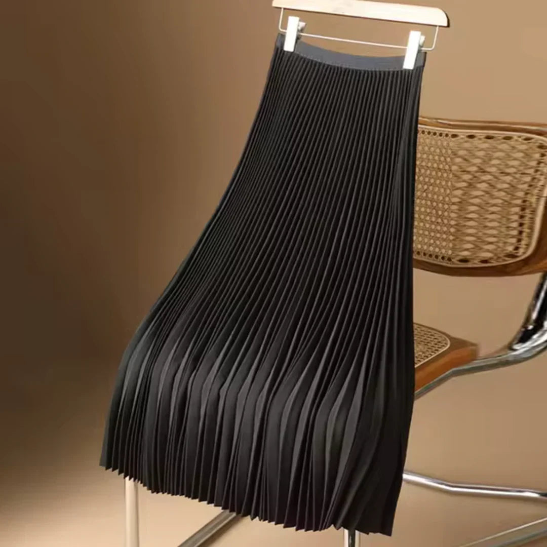 Pleated Skirt | Women | High-Waisted | Flowy A-Line Midi Skirt | Elegant Everyday Wear | Steven & Levon