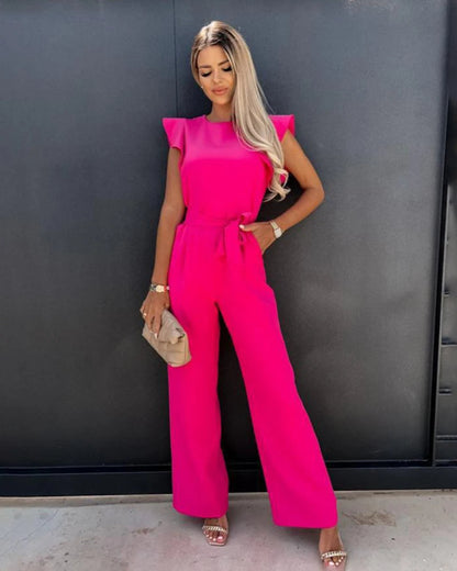 Elegant Flutter Sleeve Jumpsuit | Women | Flowy Fit | Feminine Style | Formal Wear | Steven & Levon