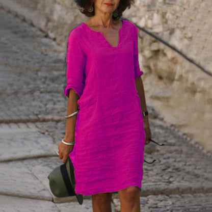 Aarnelle | Linen V Neck Dress | Women | Relaxed Fit | Lightweight Summer | Steven & Levon