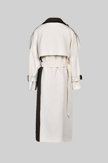 Women's Double-Breasted Trench Coat | Cotton Blend | Belted Waist, Mid-Calf Colorblock Outerwear | Steven & Levon