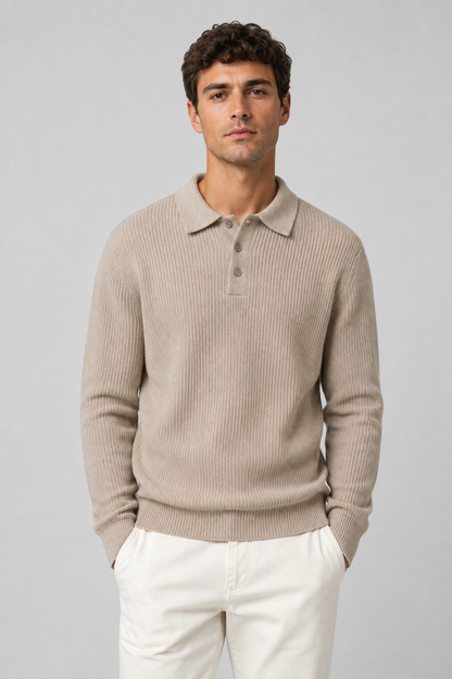 Men's Ribbed Knit Polo Sweater | Long Sleeve | Soft Knit | Warm Casual Smartwear | Steven & Levon