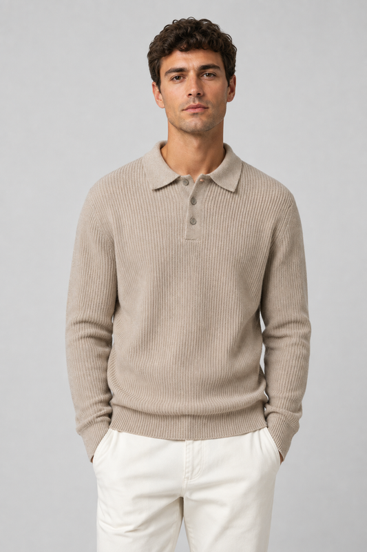 Men's Ribbed Knit Polo Sweater | Long Sleeve | Soft Knit | Warm Casual Smartwear | Steven & Levon