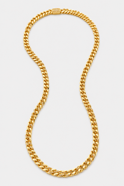 Gold Half Iced Cuban Chain | Men | 6mm Stainless Steel | Crystal Detail | Statement Necklace | Steven & Levon