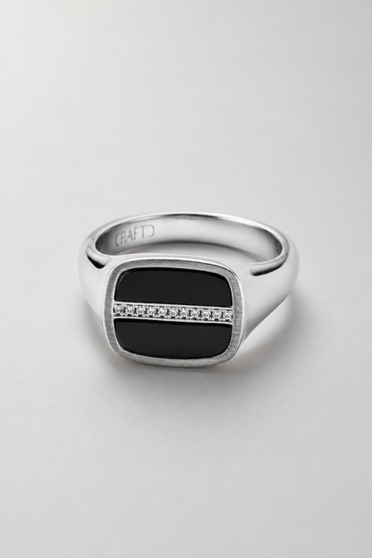 Iced Onyx Signet Ring | Silver| Unisex | Stainless Steel | Black Onyx | Steven & Levon