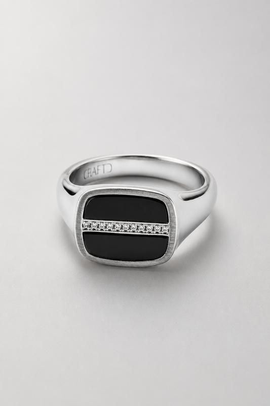 Iced Onyx Signet Ring | Silver| Unisex | Stainless Steel | Black Onyx | Steven & Levon