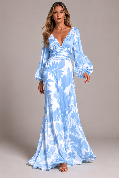 Elegant Maxi Dress | V-Neck  | Women | Lightweight Fabric | Long Sleeve Evening Dress | Steven & Levon