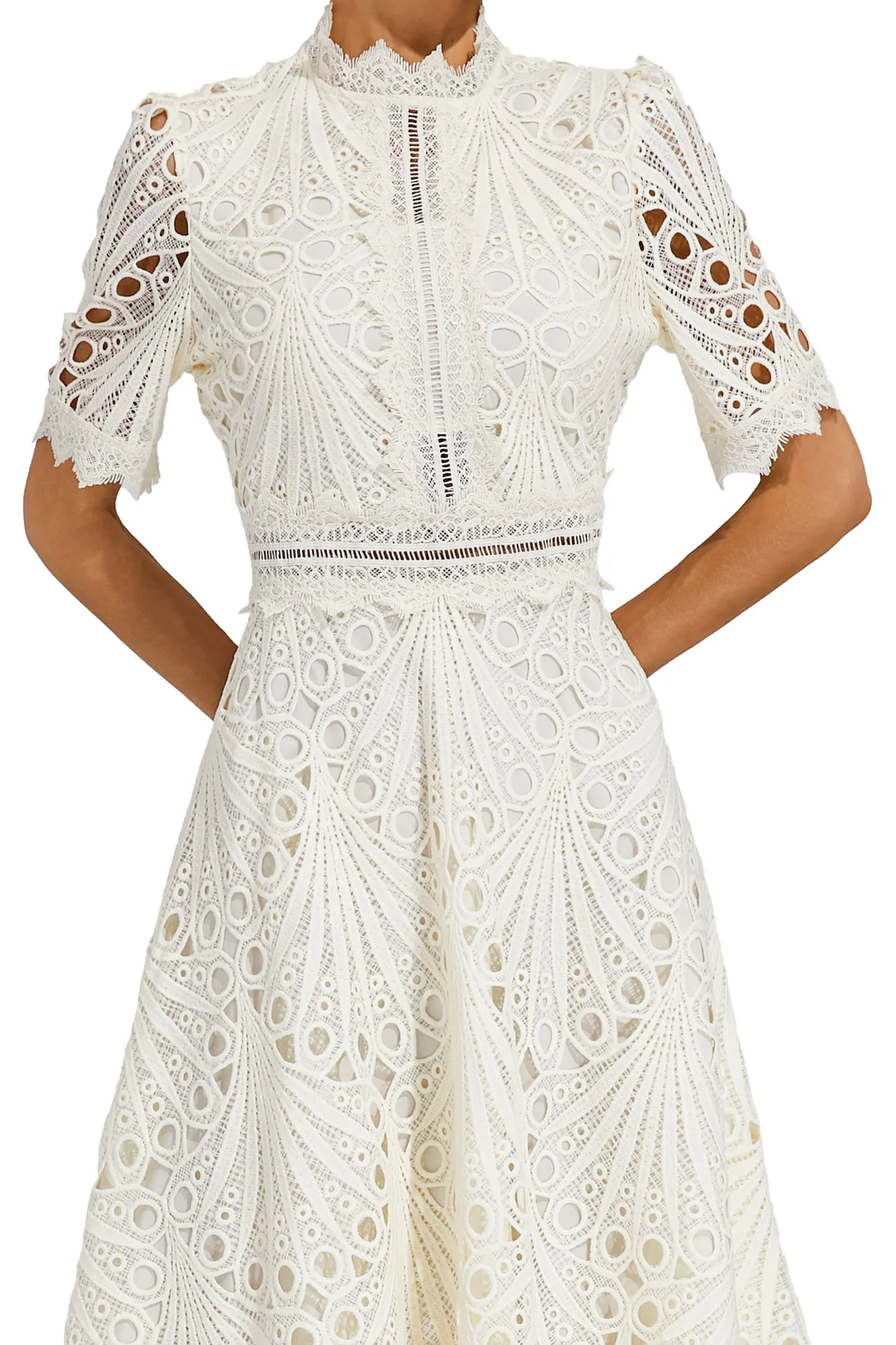 Women's Lace High Neck Midi Dress | Women | Lace | Elegant Midi Length Formal Occasion Dress | Steven & Levon