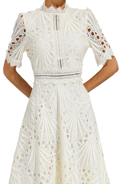 Women's Lace High Neck Midi Dress | Women | Lace | Elegant Midi Length Formal Occasion Dress | Steven & Levon