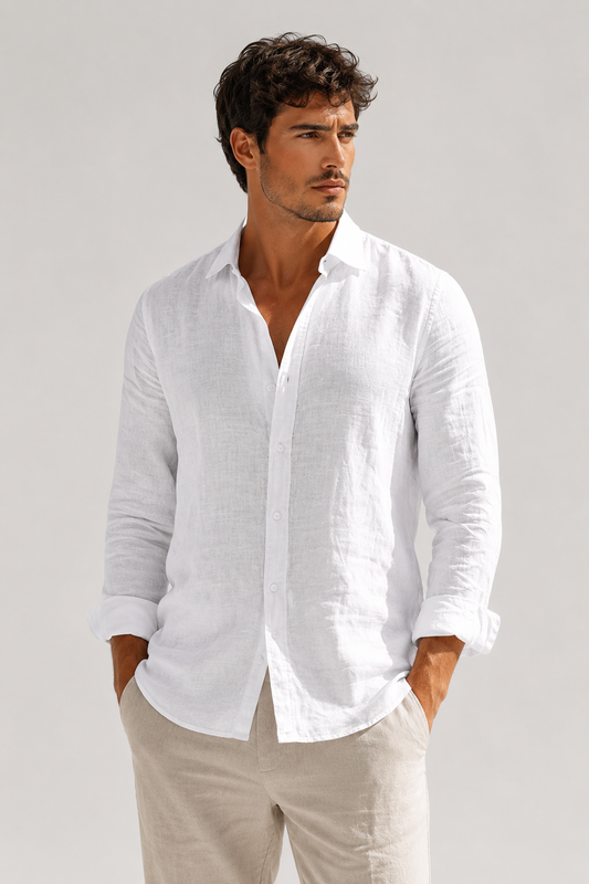 Men's Linen Heritage Shirt | Breathable Blend | Classic Button-Up | Smart Casual Wear | Steven & Levon
