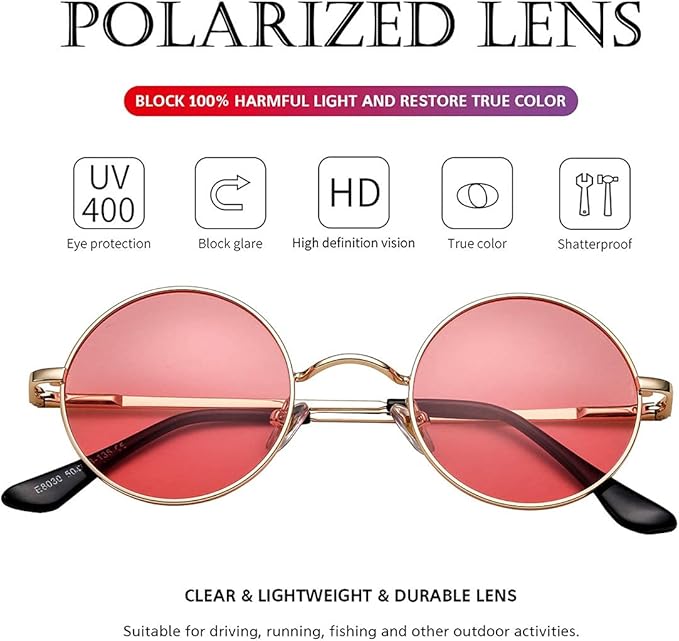 Round Polarized Sunglasses | Unisex | Lightweight Metal Frame | UV Protection | Everyday Eyewear | Steven & Levon
