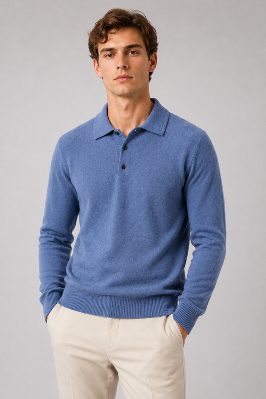 Men's Wool Polo Sweater | Long Sleeve | Soft Knit | Classic Fit | Smart Casual Layer | Steven & Levon