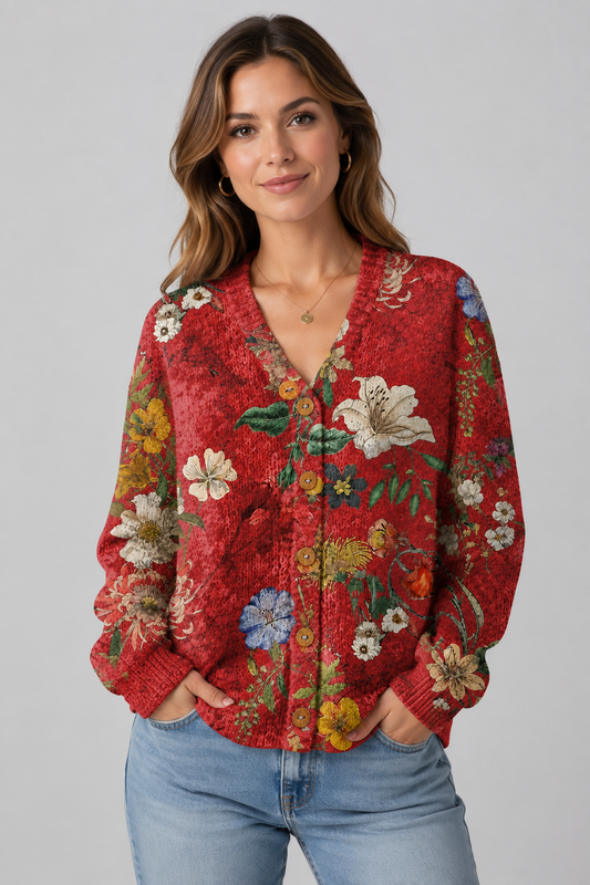Vintage Floral Knit Cardigan | Women | Button Front | Soft Knit | Cottagecore Style | Steven & Levon