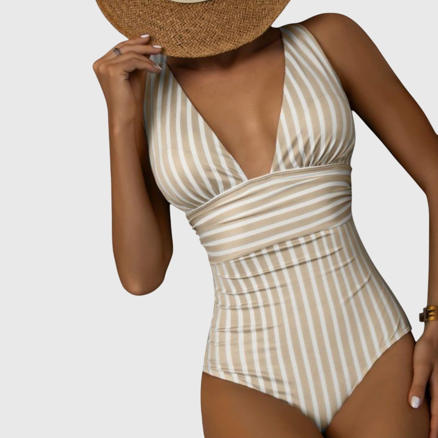 Striped One-Piece Swimsuit | Women | Nylon & Spandex Blend | V-Neck Stretch Fit Swimwear | Steven & Levon