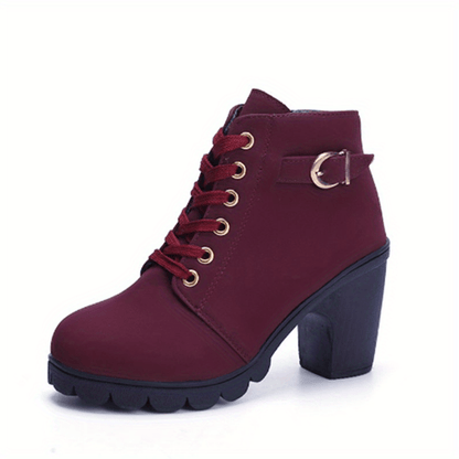 Block Heel Lace-Up Ankle Boots for Women | Side Zip | Combat Style | Steven & Levon