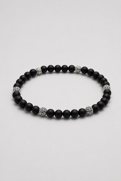 Matte Onyx Stone Bracelet | Men | Stainless Steel | Silver & Gold | Onyx Beads | Steven & Levon