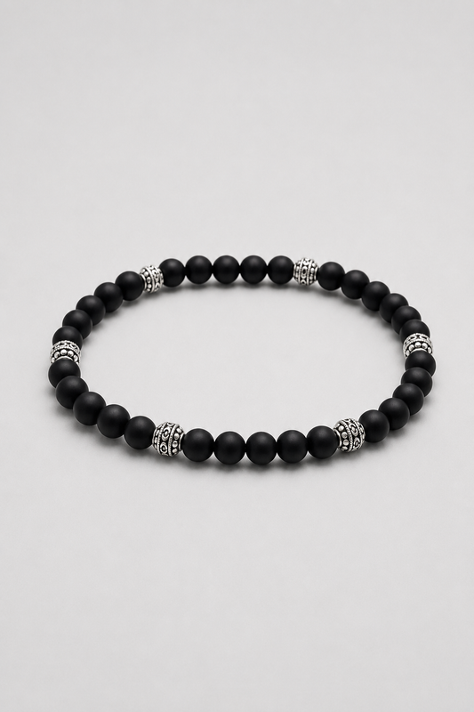 Matte Onyx Stone Bracelet | Men | Stainless Steel | Silver & Gold | Onyx Beads | Steven & Levon